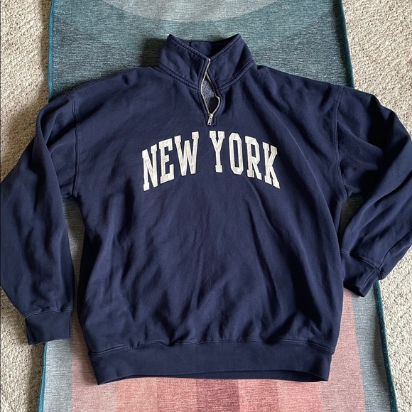 Brandy Melville John Galt New York Quarter Zip Up Sweater in Navy Blue - Picture 6 of 9